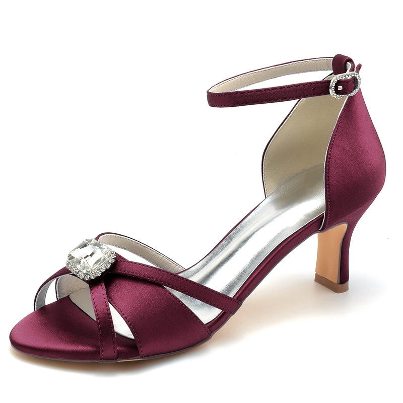 Women's Wedding Shoes Open Toe Crossed Straps Square Rhinestone Buckle Bridal Shoes