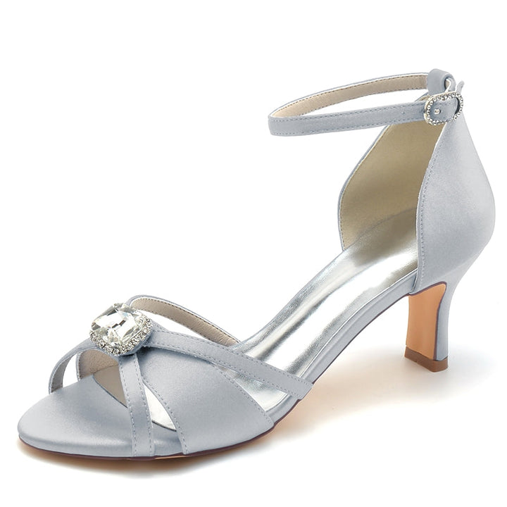 Women's Wedding Shoes Open Toe Crossed Straps Square Rhinestone Buckle Bridal Shoes