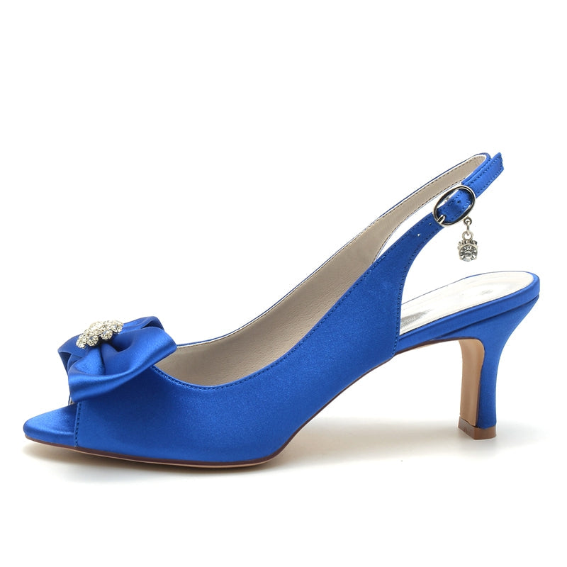 Women's Wedding Shoes Open Toe Mid Heel Elegant Buckle Bridal Shoes with Rhinestone & Bow(s)