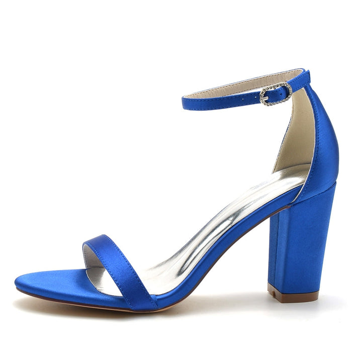 Women's Wedding Shoes Open Toe High Block Heel Simple Buckle Bridal Shoes