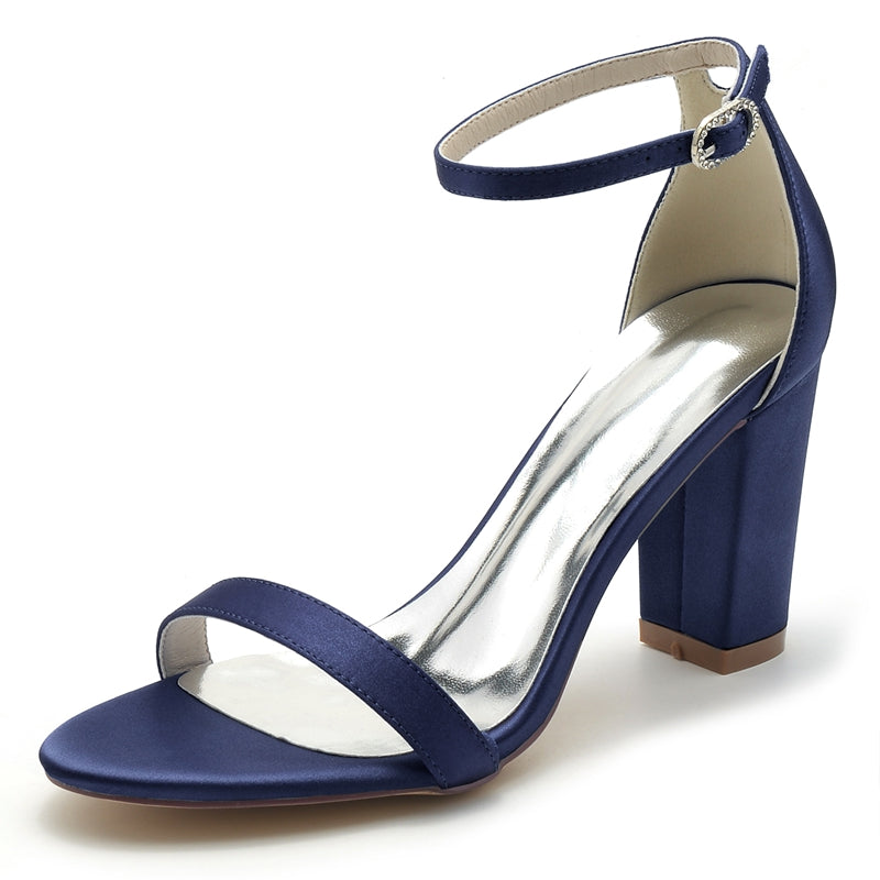 Women's Wedding Shoes Open Toe High Block Heel Simple Buckle Bridal Shoes