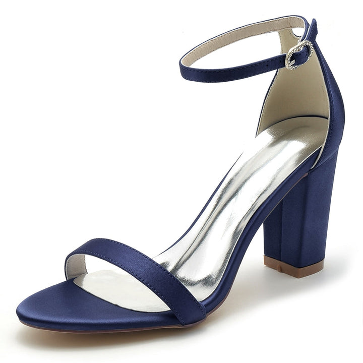 Women's Wedding Shoes Open Toe High Block Heel Simple Buckle Bridal Shoes