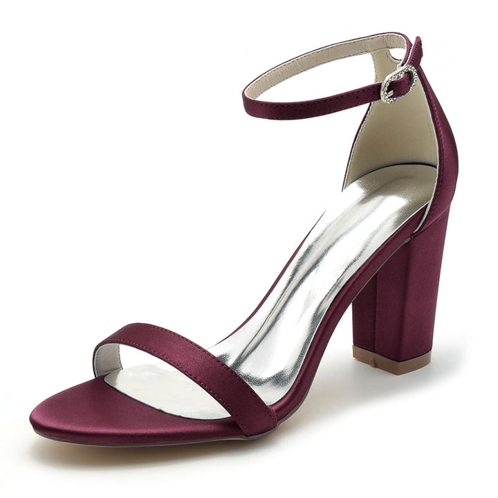 Women's Wedding Shoes Open Toe High Block Heel Simple Buckle Bridal Shoes