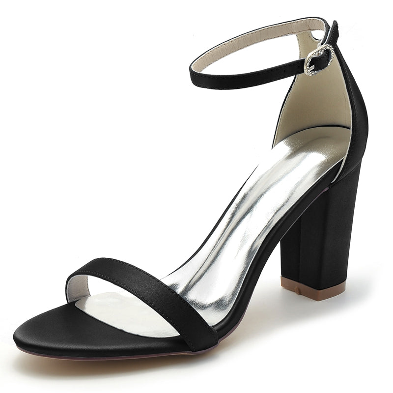 Women's Wedding Shoes Open Toe High Block Heel Simple Buckle Bridal Shoes