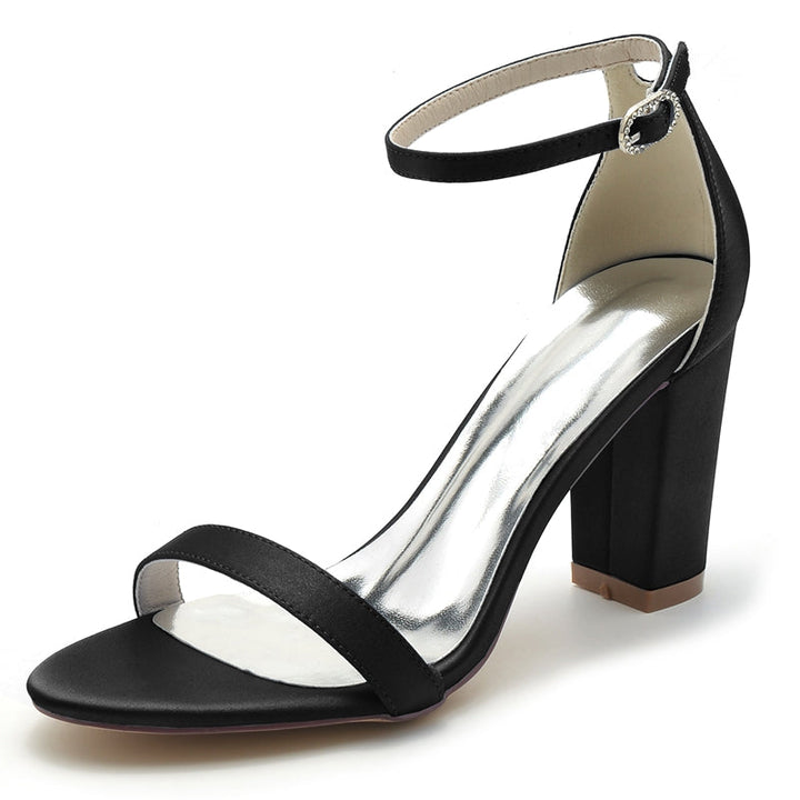 Women's Wedding Shoes Open Toe High Block Heel Simple Buckle Bridal Shoes