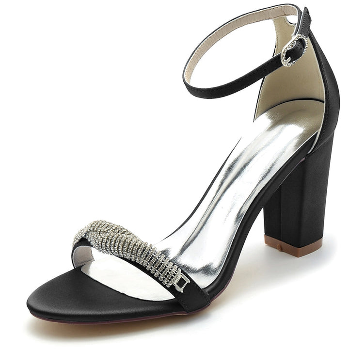 Women's Wedding Shoes Opened Toe Block Heel Chic Mini Rhinestone Buckle Bridal Shoes