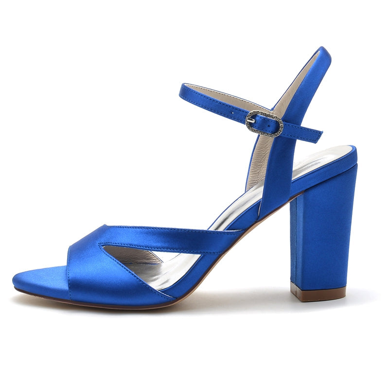 Women's Wedding Shoes Royal Blue Opened Toe Sturdy Heel Fashion Buckle Bridal Shoes