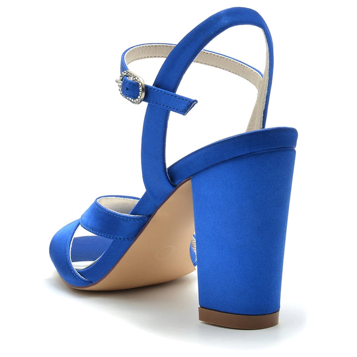 Women's Wedding Shoes Royal Blue Opened Toe Sturdy Heel Fashion Buckle Bridal Shoes