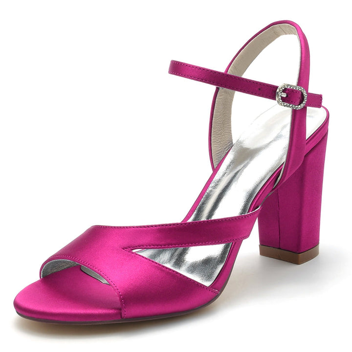 Women's Wedding Shoes Royal Blue Opened Toe Sturdy Heel Fashion Buckle Bridal Shoes