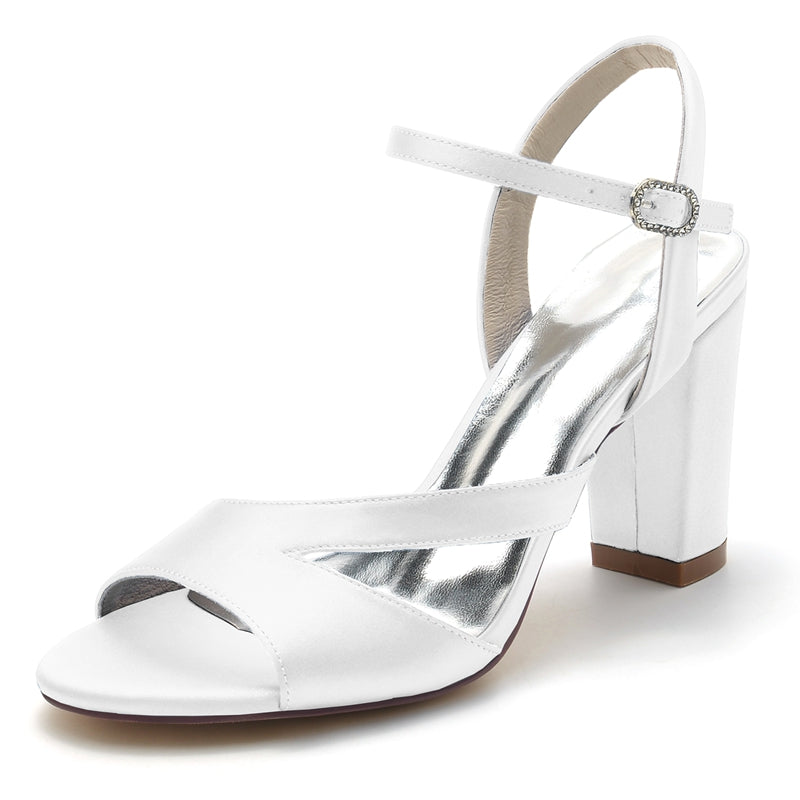 Women's Wedding Shoes Royal Blue Opened Toe Sturdy Heel Fashion Buckle Bridal Shoes