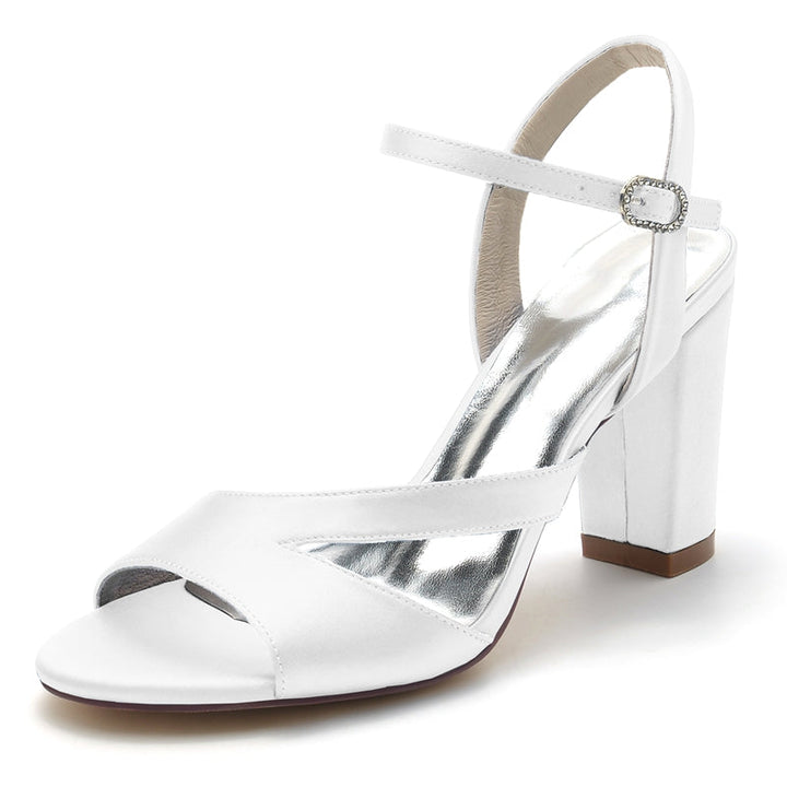 Women's Wedding Shoes Royal Blue Opened Toe Sturdy Heel Fashion Buckle Bridal Shoes