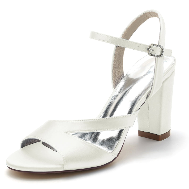 Women's Wedding Shoes Royal Blue Opened Toe Sturdy Heel Fashion Buckle Bridal Shoes