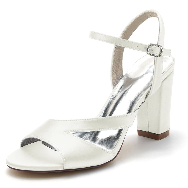 Women's Wedding Shoes Royal Blue Opened Toe Sturdy Heel Fashion Buckle Bridal Shoes