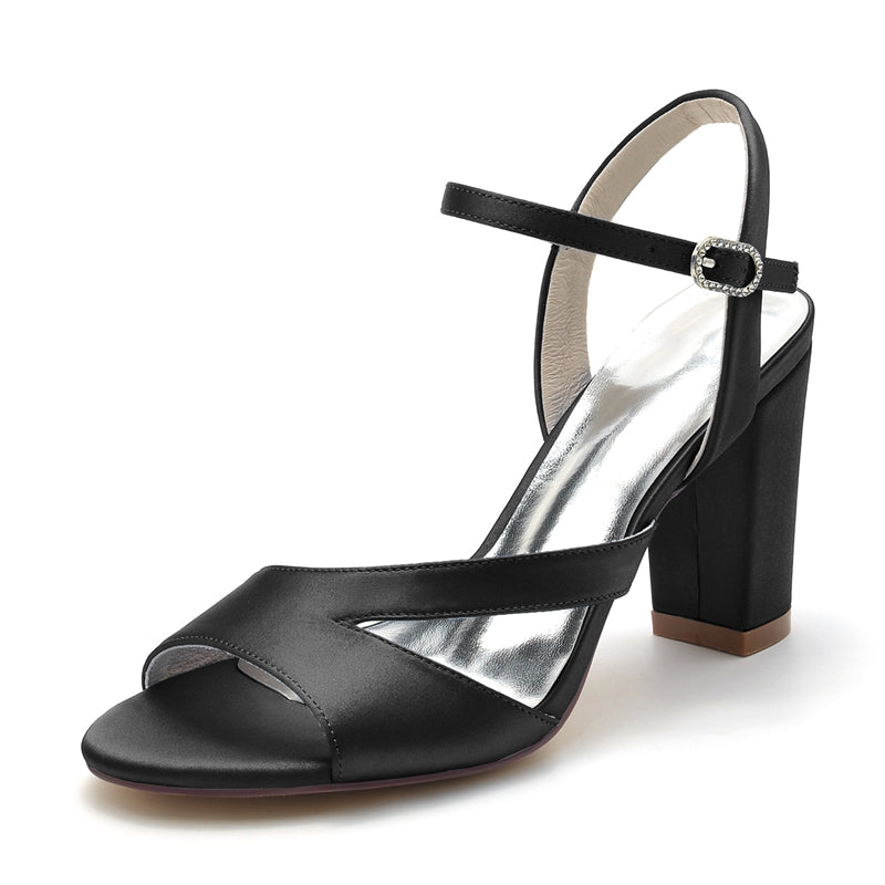 Women's Wedding Shoes Royal Blue Opened Toe Sturdy Heel Fashion Buckle Bridal Shoes