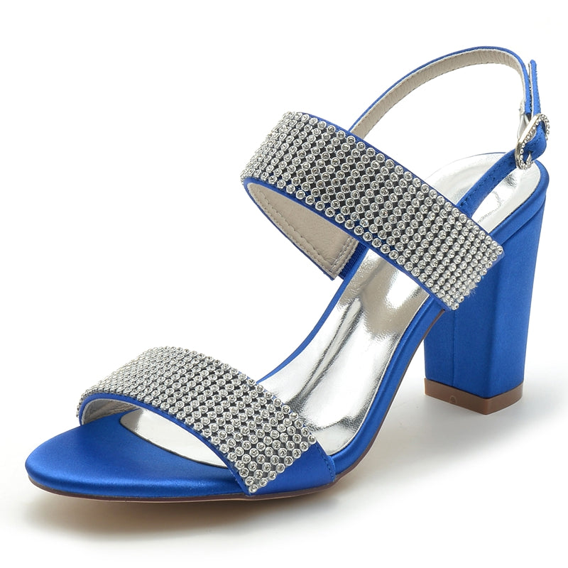 Women's Wedding Shoes Peep Toe Block Heel Luxurious Buckle Bridal Shoes with Crystal