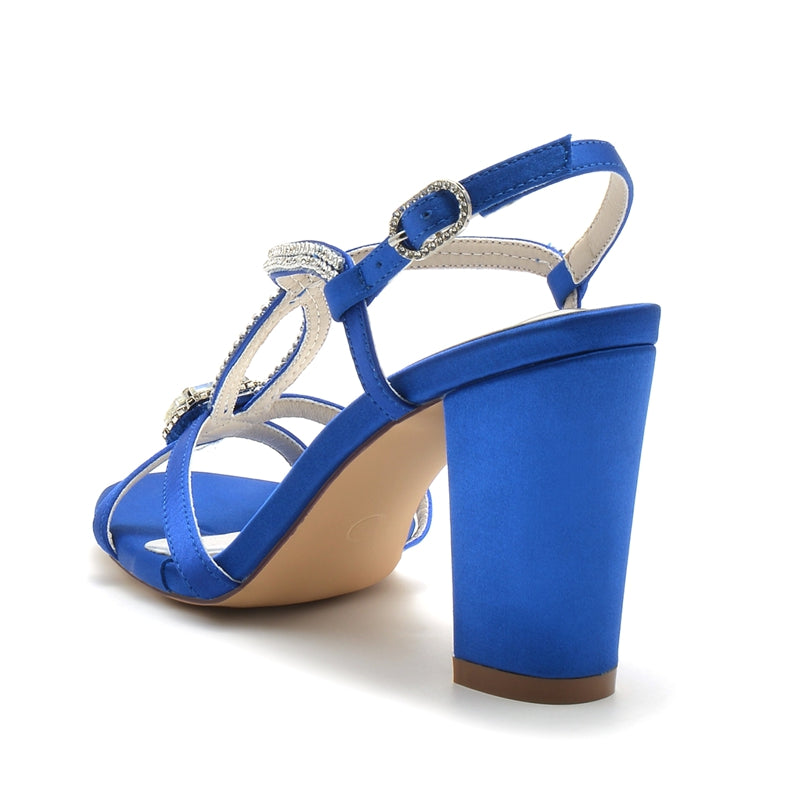 Women's Wedding Shoes Opened Toe Chunky Heel Elegant Buckle Bridal Shoes with Rhinestone