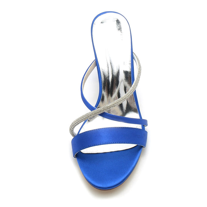 Women's Wedding Shoes Opened Toe Chunky Heel Asymmetrical Straps Slip-On Bridal Shoes