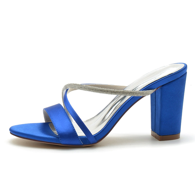 Women's Wedding Shoes Opened Toe Chunky Heel Asymmetrical Straps Slip-On Bridal Shoes