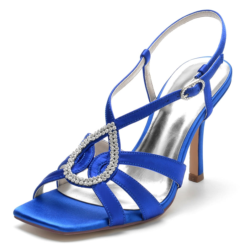 Women's Wedding Shoes Opened Toe High Heel Drop Rhinestone Straps Buckle Bridal Shoes
