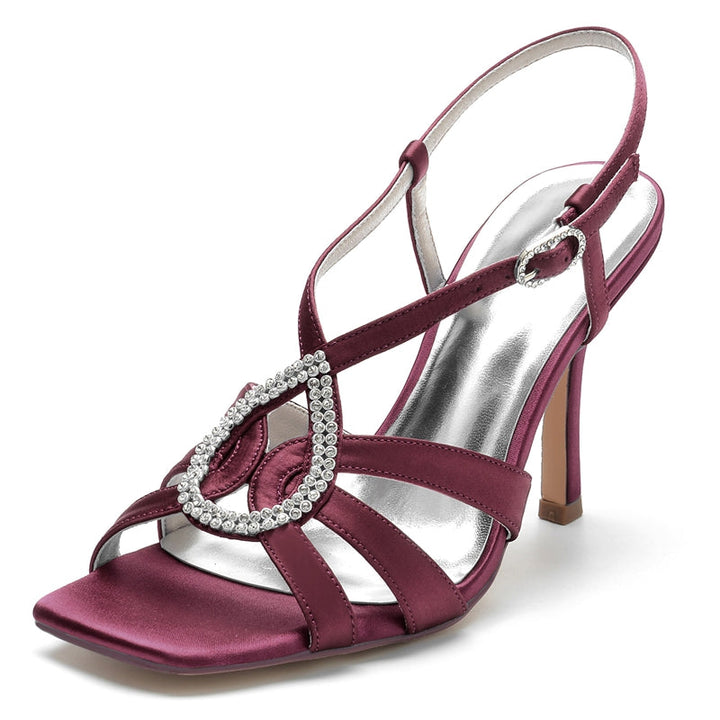 Women's Wedding Shoes Opened Toe High Heel Drop Rhinestone Straps Buckle Bridal Shoes