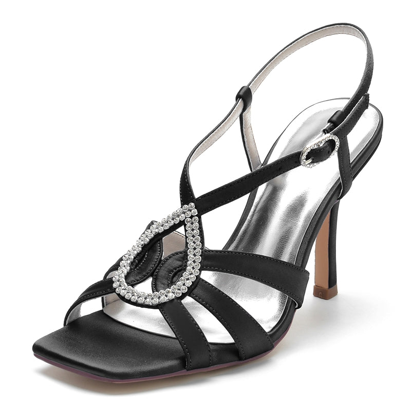 Women's Wedding Shoes Opened Toe High Heel Drop Rhinestone Straps Buckle Bridal Shoes