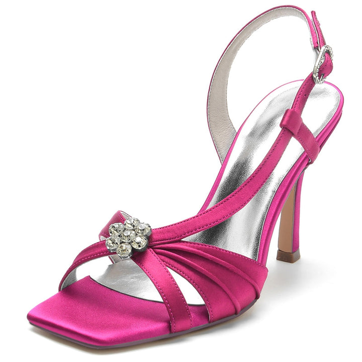 Women's Wedding Shoes Stiletto Heel Buckle Bridal Shoes with Rhinestone & Ruffles