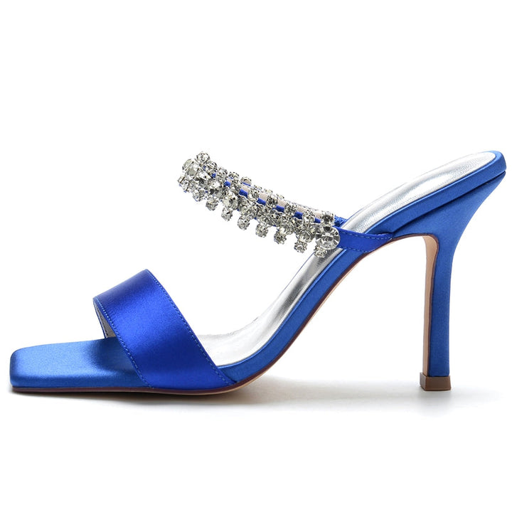 Women's Wedding Shoes Opened Toe Stiletto Heel Slip-On Bridal Shoes with Rhinestone