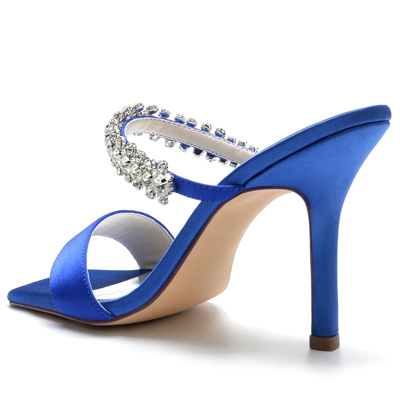 Women's Wedding Shoes Opened Toe Stiletto Heel Slip-On Bridal Shoes with Rhinestone