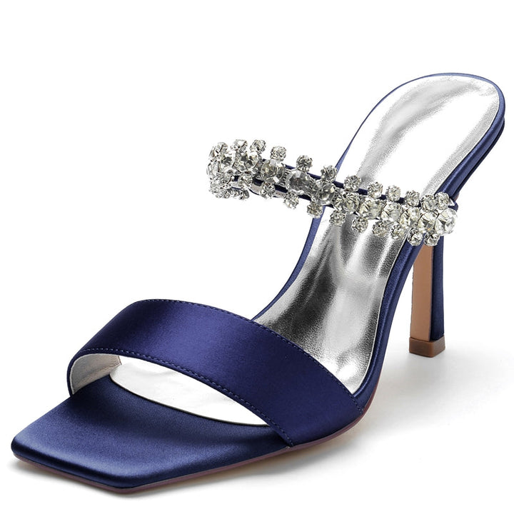 Women's Wedding Shoes Opened Toe Stiletto Heel Slip-On Bridal Shoes with Rhinestone