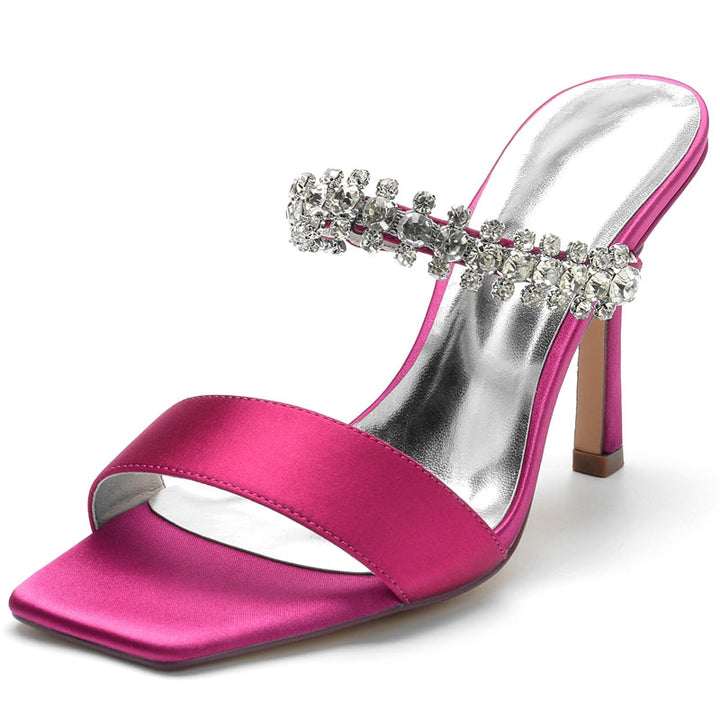 Women's Wedding Shoes Opened Toe Stiletto Heel Slip-On Bridal Shoes with Rhinestone