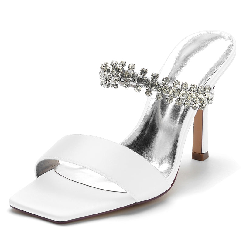 Women's Wedding Shoes Opened Toe Stiletto Heel Slip-On Bridal Shoes with Rhinestone