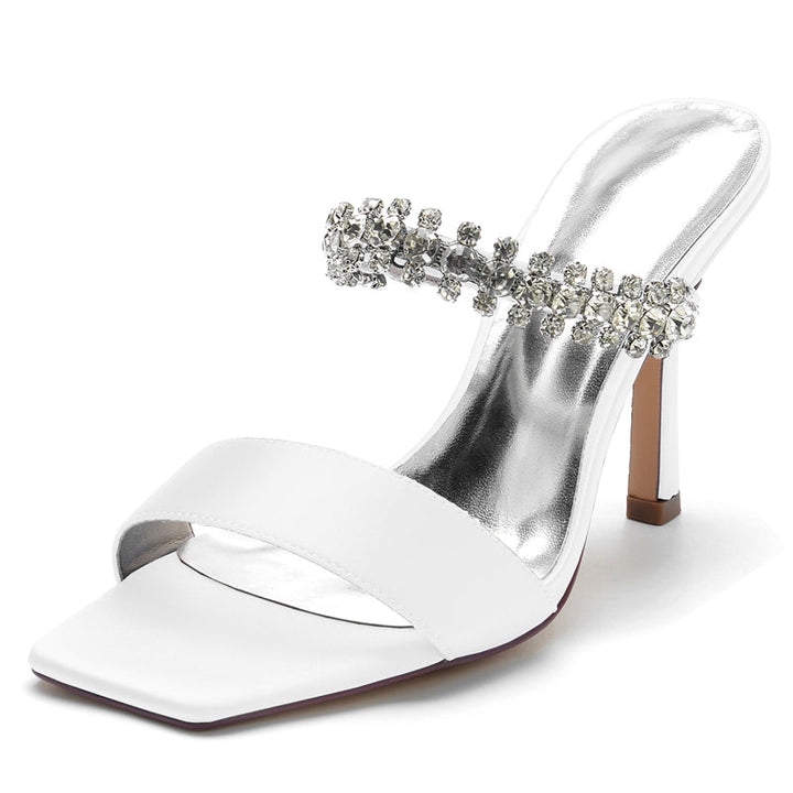 Women's Wedding Shoes Opened Toe Stiletto Heel Slip-On Bridal Shoes with Rhinestone