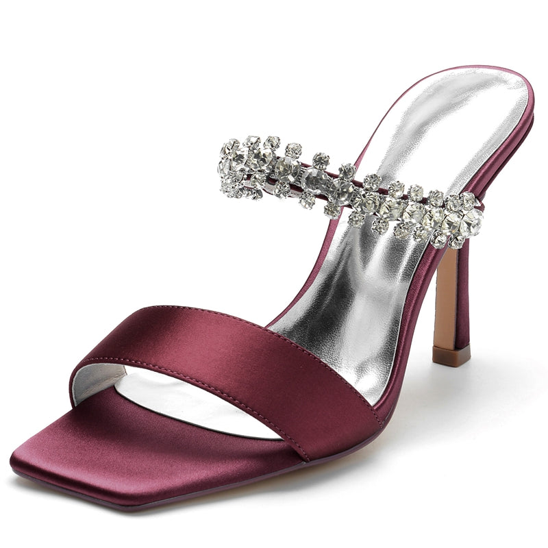 Women's Wedding Shoes Opened Toe Stiletto Heel Slip-On Bridal Shoes with Rhinestone