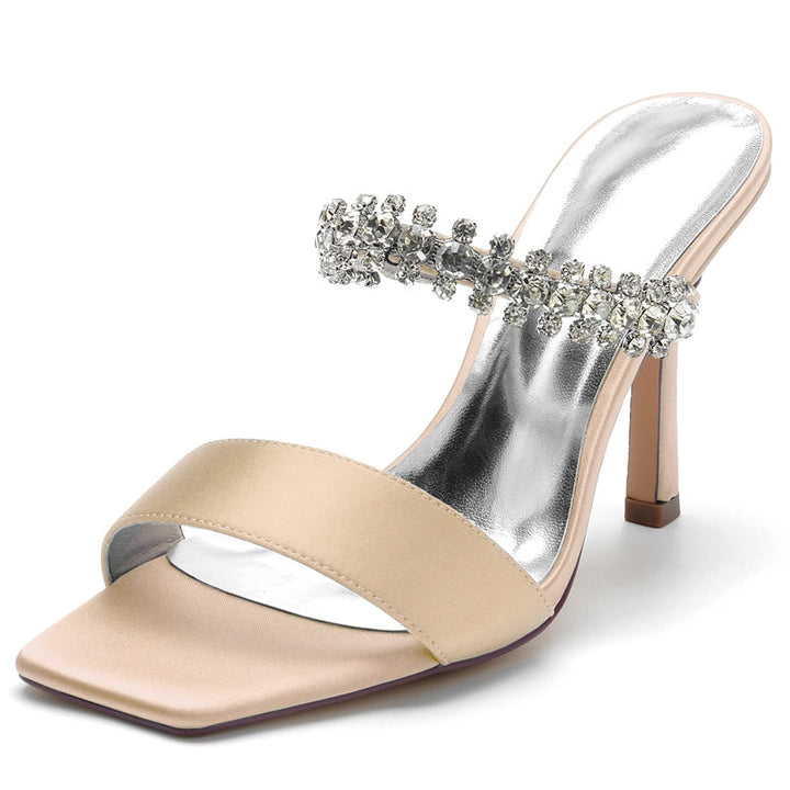 Women's Wedding Shoes Opened Toe Stiletto Heel Slip-On Bridal Shoes with Rhinestone