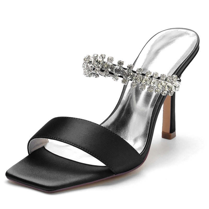 Women's Wedding Shoes Opened Toe Stiletto Heel Slip-On Bridal Shoes with Rhinestone