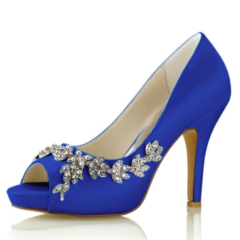 Women's Wedding Shoes White Peep Toe High Heel Luxurious Rhinestone Bridal Shoes