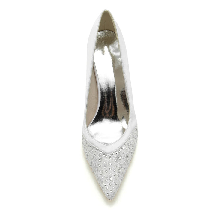 Women's Wedding Shoes Pointed Toe Stiletto Heel Lace Bridal Shoes with Mini Crystal