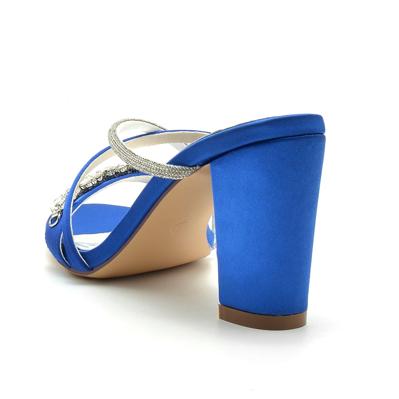 Women's Wedding Shoes Opened Toe Crossed Straps Slip-On Sparkling Bridal Shoes with Rhinestone