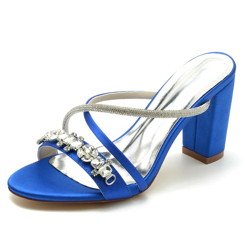 Women's Wedding Shoes Opened Toe Crossed Straps Slip-On Sparkling Bridal Shoes with Rhinestone