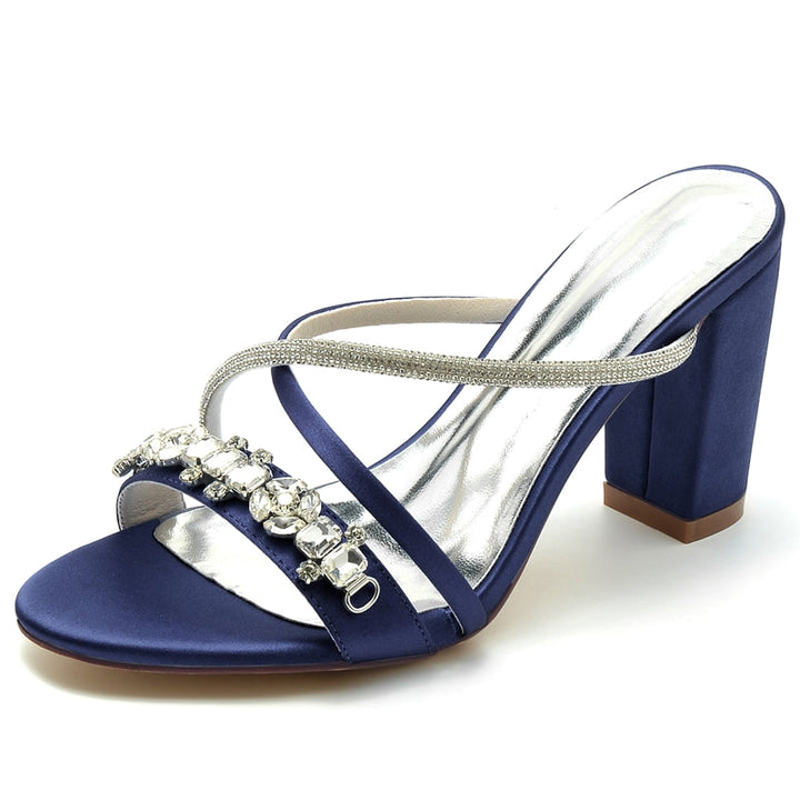 Women's Wedding Shoes Opened Toe Crossed Straps Slip-On Sparkling Bridal Shoes with Rhinestone