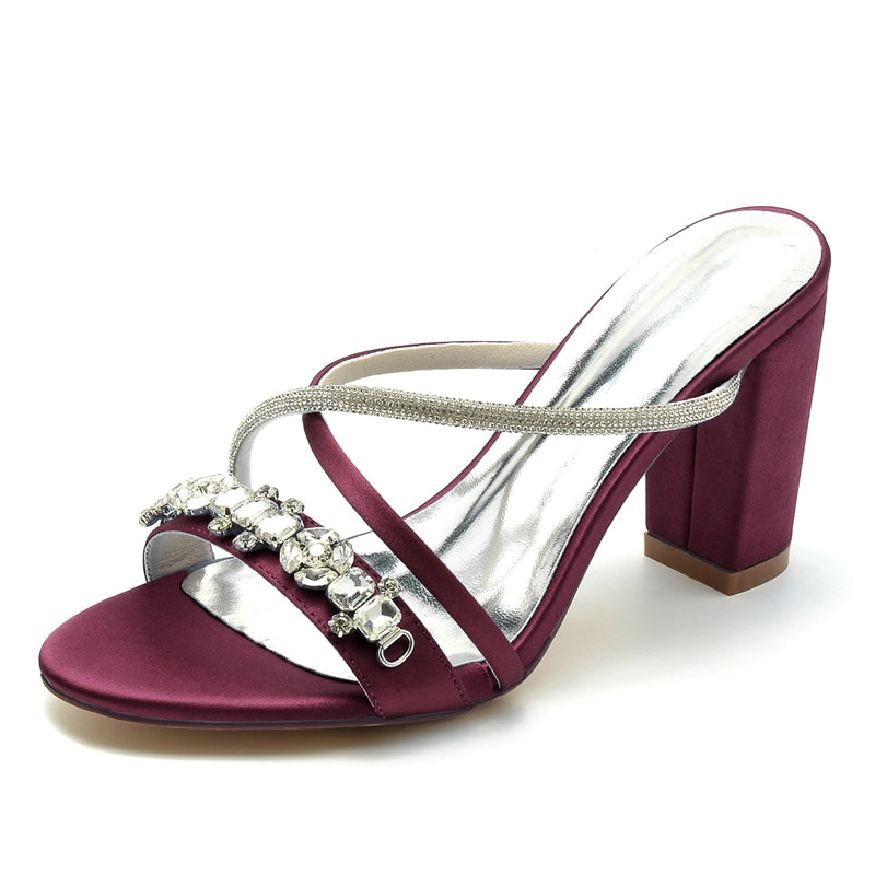 Women's Wedding Shoes Opened Toe Crossed Straps Slip-On Sparkling Bridal Shoes with Rhinestone