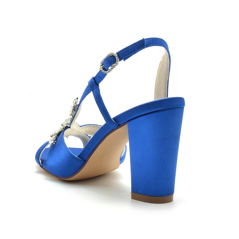 Women's Wedding Shoes Opened Toe Block Heel Rhinestone Leaves Elegant Bridal Shoes