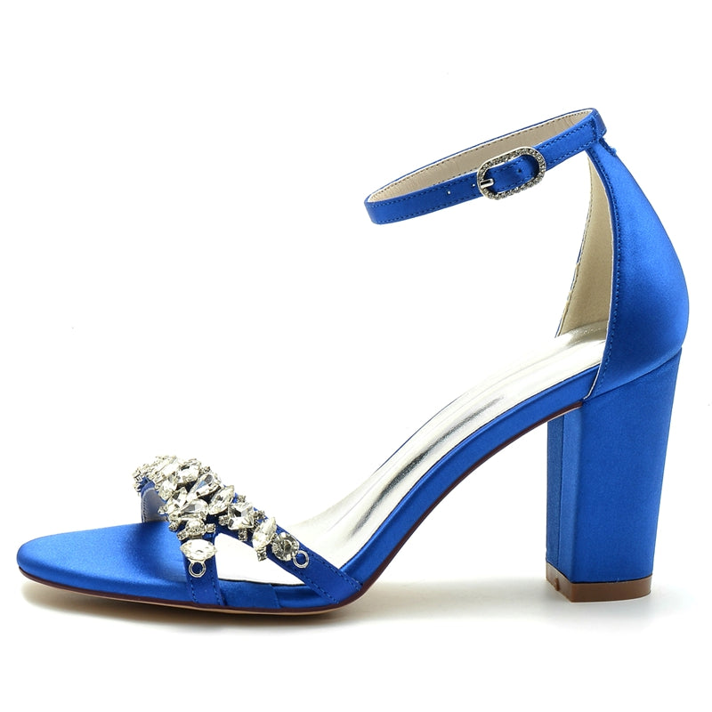 Women's Wedding Shoes Opened Toe Block Heel Rhinestone Strap Buckle Bridal Shoes