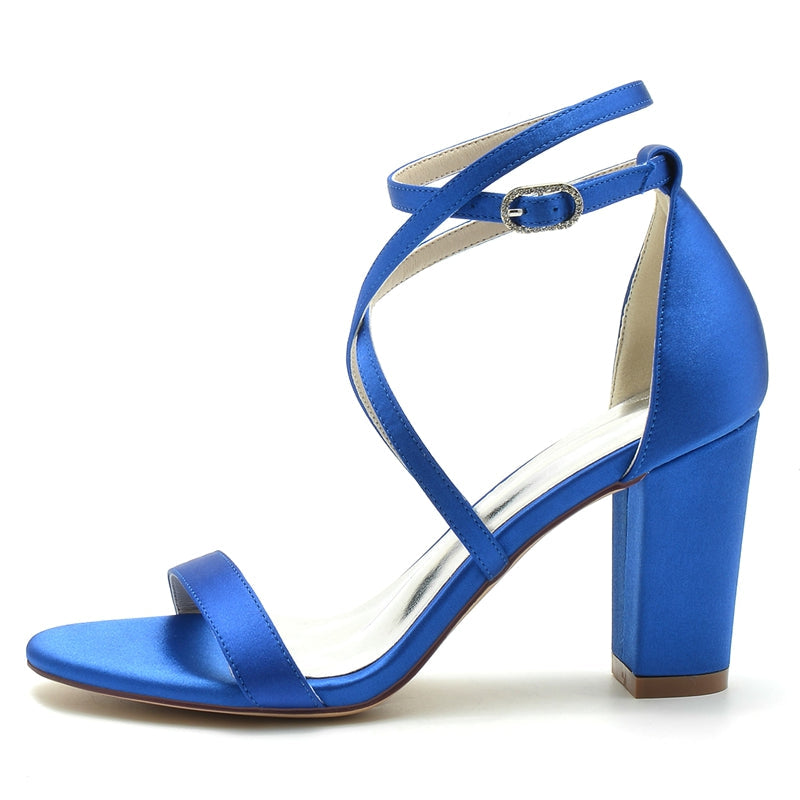 Women's Wedding Shoes Opened Toe Chunky Heel Crossed Straps Chic Simple Buckle Bridal Shoes