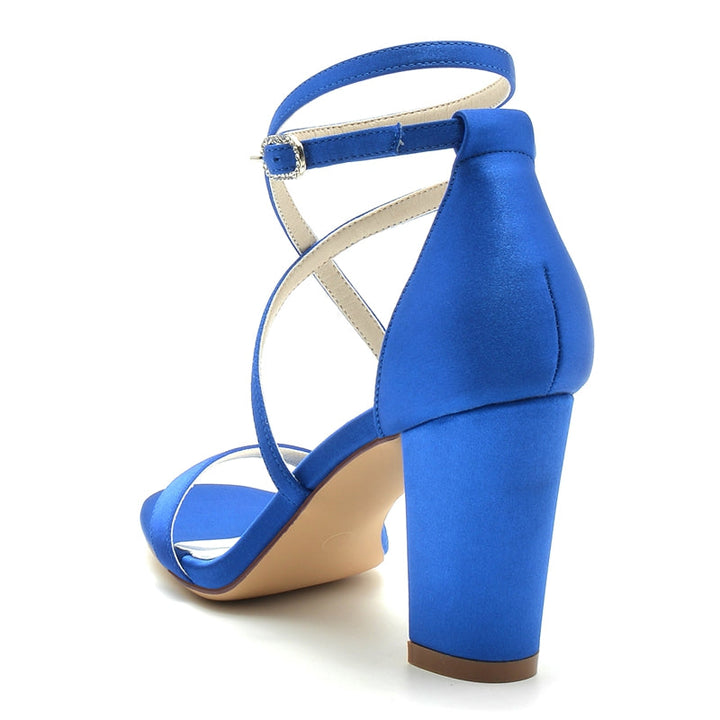 Women's Wedding Shoes Opened Toe Chunky Heel Crossed Straps Chic Simple Buckle Bridal Shoes