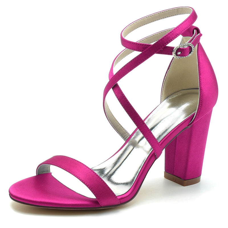 Women's Wedding Shoes Opened Toe Chunky Heel Crossed Straps Chic Simple Buckle Bridal Shoes