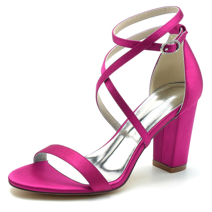 Women's Wedding Shoes Opened Toe Chunky Heel Crossed Straps Chic Simple Buckle Bridal Shoes