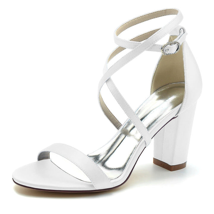 Women's Wedding Shoes Opened Toe Chunky Heel Crossed Straps Chic Simple Buckle Bridal Shoes