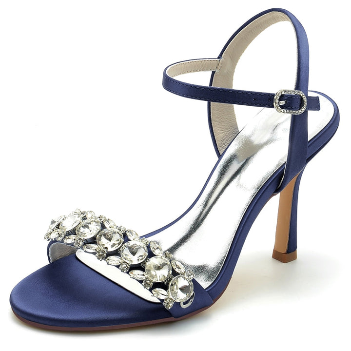 Women's Wedding Shoes Open Toe Stiletto Heel Chic Bridal Shoes with Delicate Rhinestone