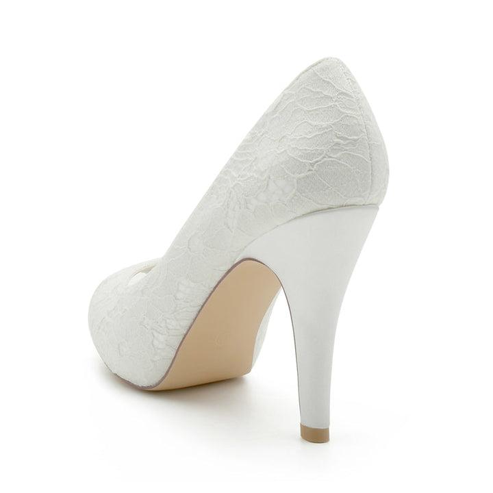 Women's Wedding Shoes Peep Toe High Heel  Lace Elegant Bridal Shoes